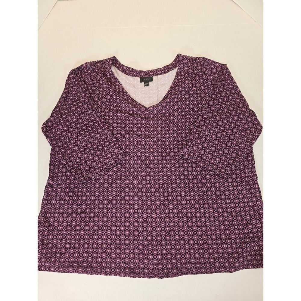 J Jill Wearever Collection Purple Geo Print V-Neck 3/4 Sleeve Top XL